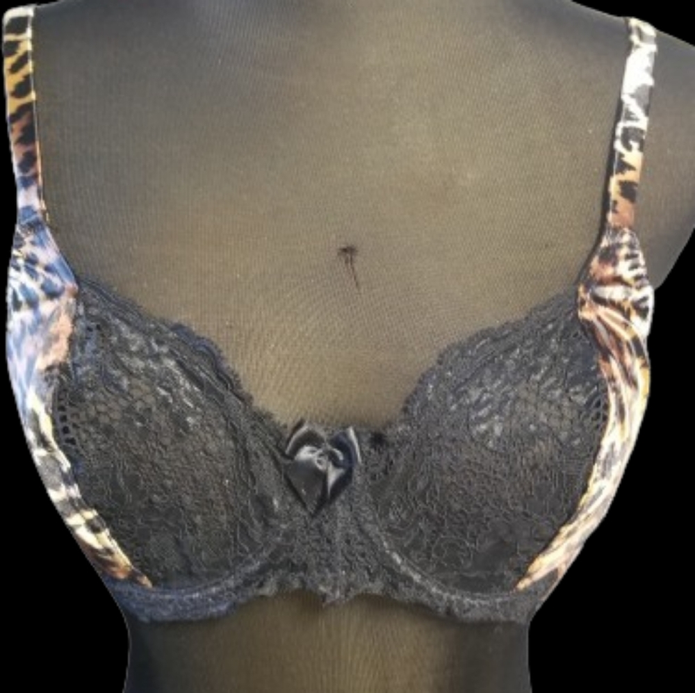 Victoria's Secret Satin Lace Black Leopard Print 36C